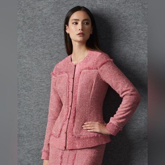 CARLISLE COLLECTION NWT Musee  Pink Tweed Fringe Jacket - Size 4 - Picture 1 of 9